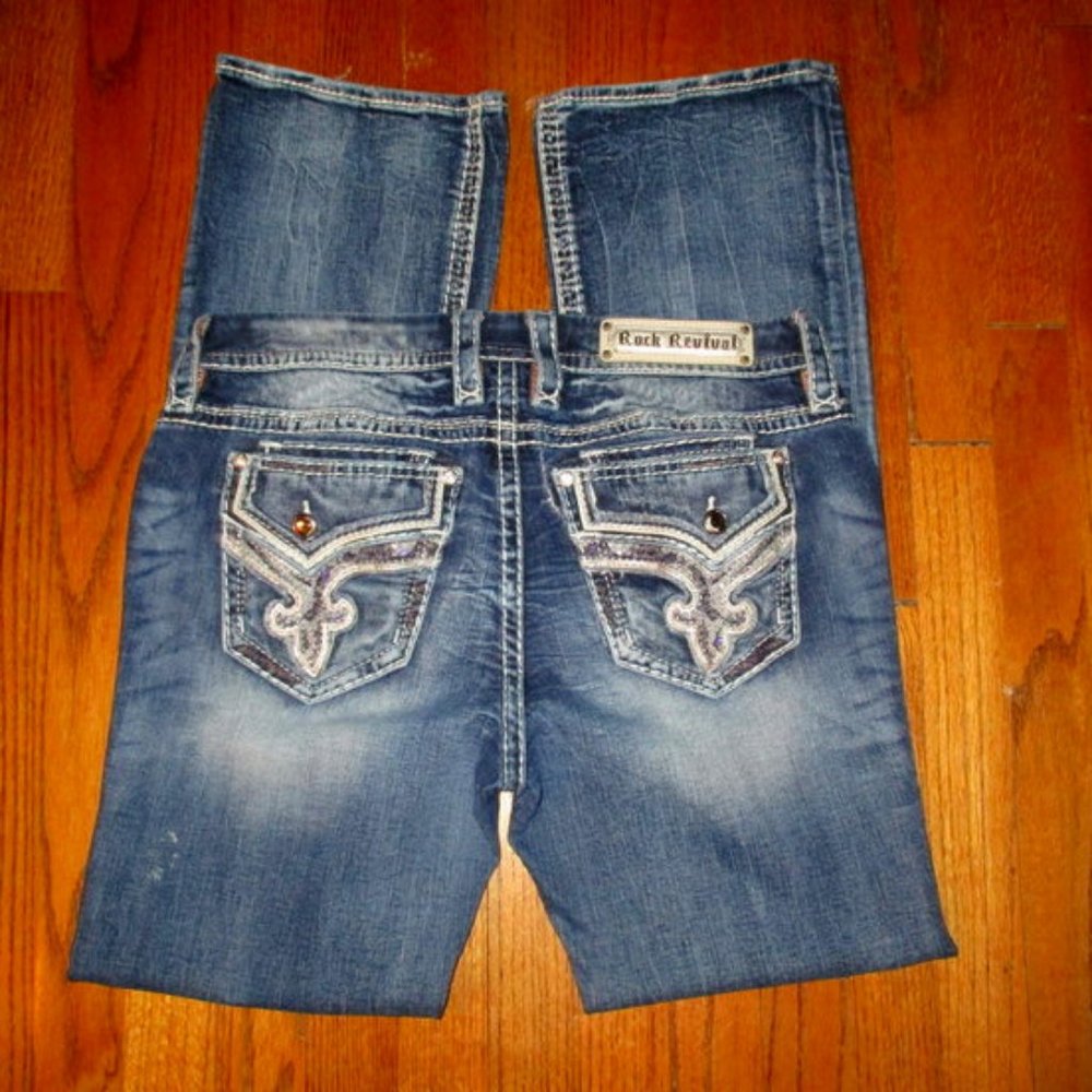 ROCK REVIVAL Rosin Faux Flap Mid-Rise Boot Jeans Sz 32